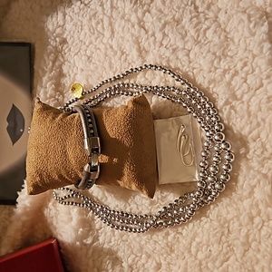 Sterling Sliver Earrings/Silver Bead and Rhinestone Leather Bracelet Bundle